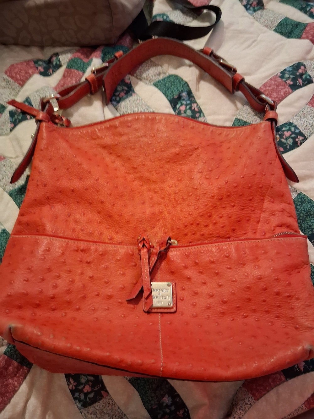Dooney & Bourke Orange Ostrich-Texture Shoulder Hobo